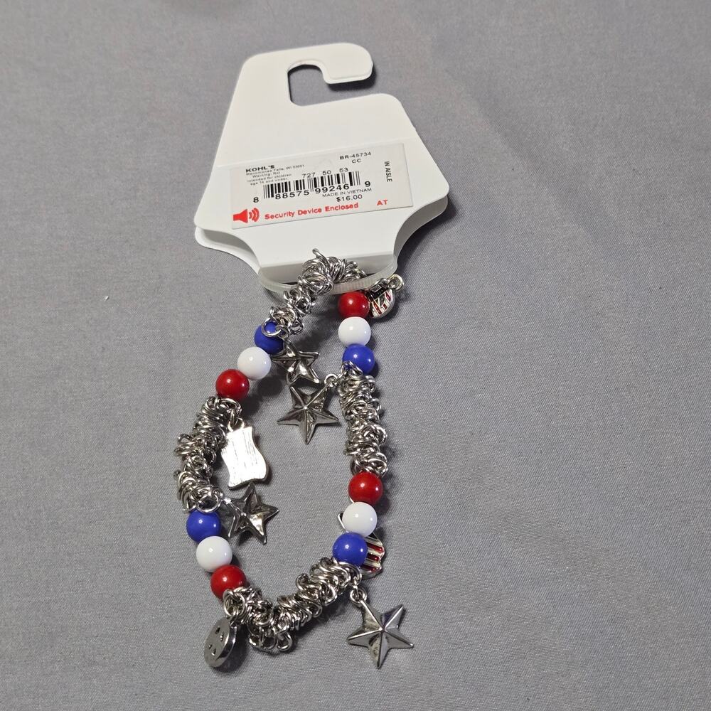 Patriotic USA Red White & Blue Multi-Charm Stretch Bracelet - Picture 3 of 3